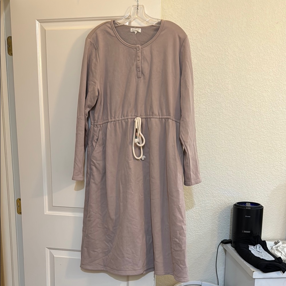 Casual Long Sleeve Dress with Drawstring Waist